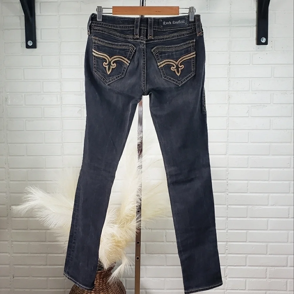Rock Revival Trina Skinny Low Rise Jeans in Washed Black size 28 - Picture 7 of 11